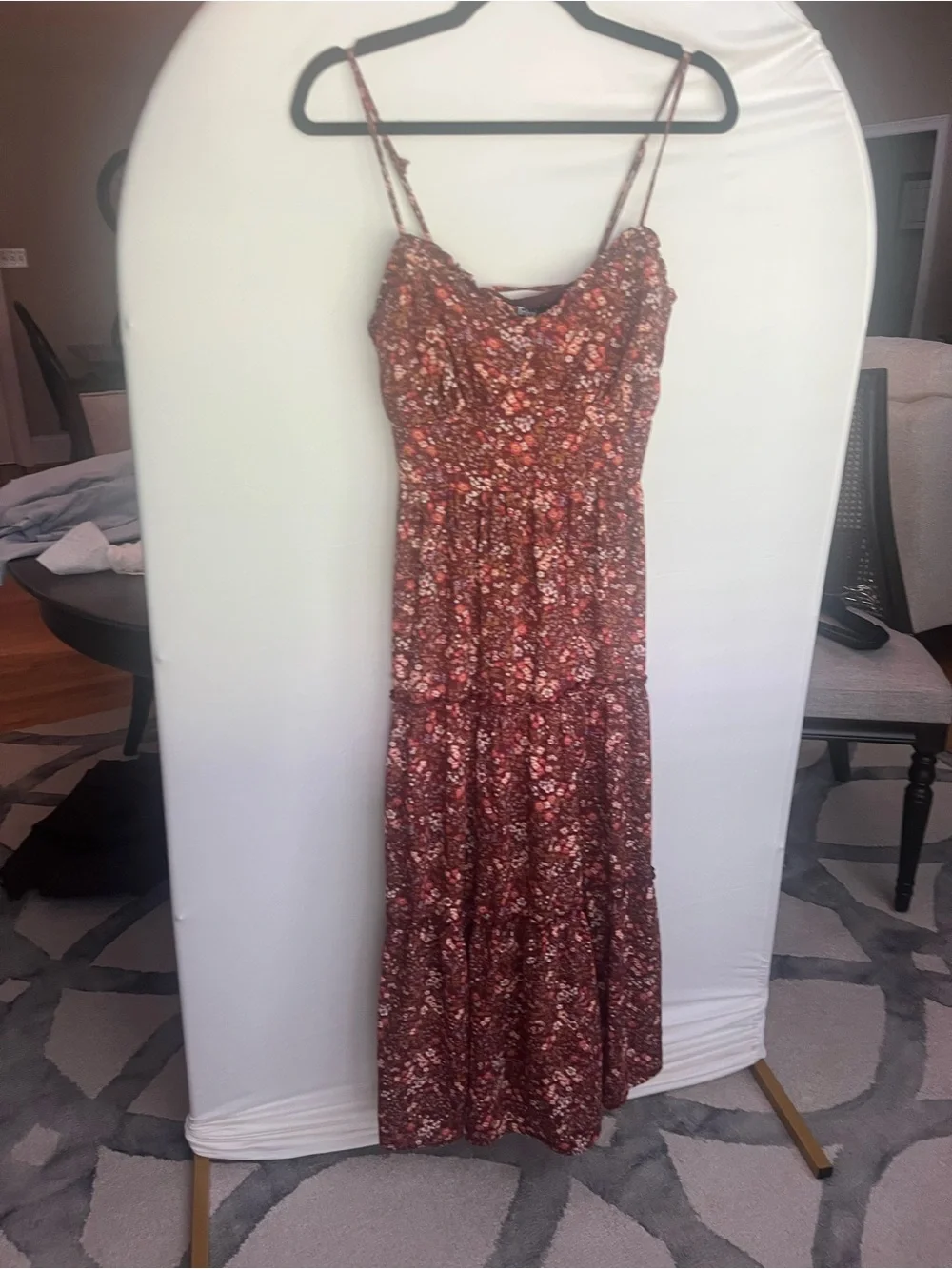Trixxi NWT Rust Floral Tiered Midi Dress Spaghetti Strap - Picture 4 of 12